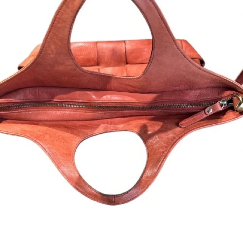 Woven Leather Crossbody Tote in Rust